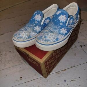 Vans Kids Blue and White Snowflake Slip-Ons